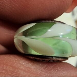 Pandora Retired white/green Swirl Murano
Glass Charm